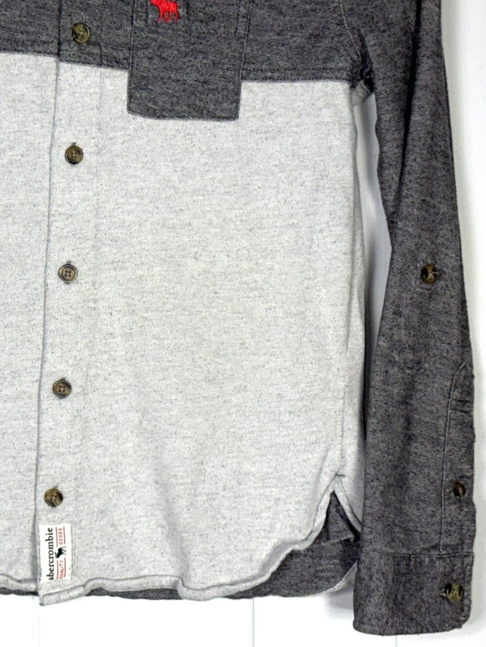 Abercrombie Fitch Kids Gray Colorblock Long Sleeve Button Roll-Tab Shirt 11/12 - Picture 4 of 6